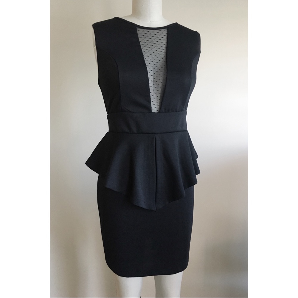 NWT Black Peplum Mesh Cutout Dress